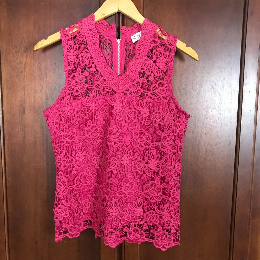 Nanette Lepore Pink Lace Shell Top Sleeveless Back Zip Size S